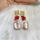 Colorful Baroque Pearl Long Earrings 18k Ear Studs for Women