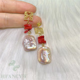 Colorful Baroque Pearl Long Earrings 18k Ear Studs for Women