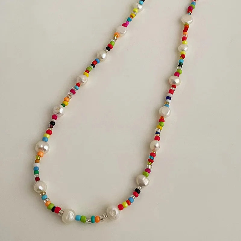 Bohemia Cream Pearl Seed Beads Choker Jewelry C1103