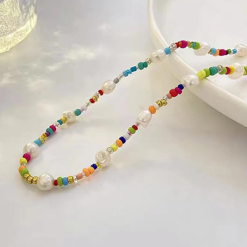 Bohemia Cream Pearl Seed Beads Choker Jewelry C1103