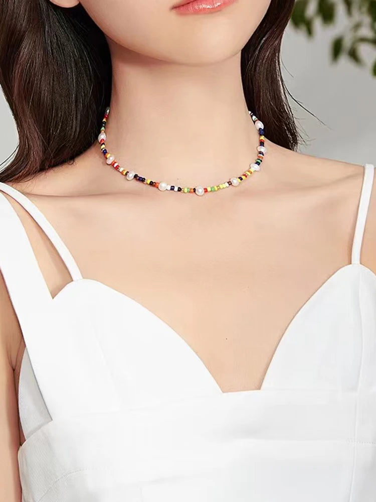 Bohemia Cream Pearl Seed Beads Choker Jewelry C1103