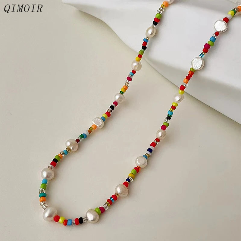 Bohemia Cream Pearl Seed Beads Choker Jewelry C1103