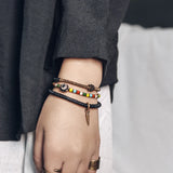 Ebony Beaded Tibetan Dzi Bracelet Copper Charm Vajar Chakra Healing