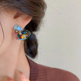 Copper Glass Beads Cluster Post Studs Heart Earrings