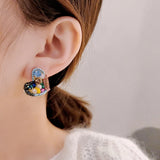 Copper Glass Beads Cluster Post Studs Heart Earrings