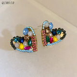 Copper Glass Beads Cluster Post Studs Heart Earrings