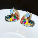 Copper Glass Beads Cluster Post Studs Heart Earrings