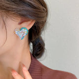 Copper Glass Beads Cluster Post Studs Heart Earrings