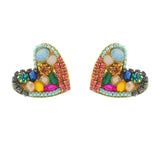 Copper Glass Beads Cluster Post Studs Heart Earrings