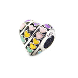 Heart Charm Pink Enamel 925 Silver Jewelry For Bracelets