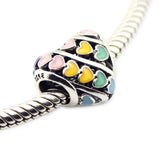 Heart Charm Pink Enamel 925 Silver Jewelry For Bracelets