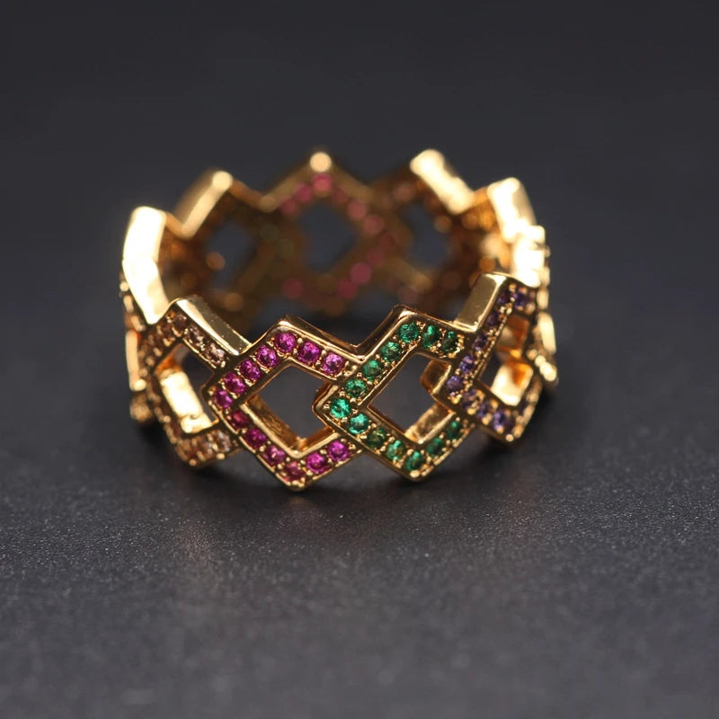 Rainbow Cubic Zirconia Ring for Women, Size 6-9