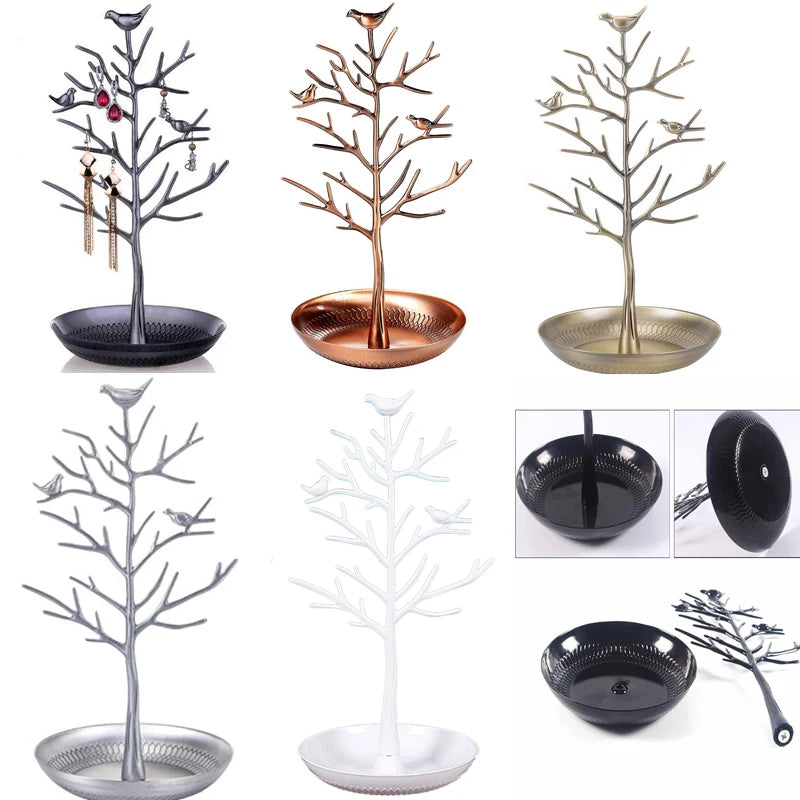 Bird Tree Earrings Ring Jewelry Stand Organizer Holder Display Rack