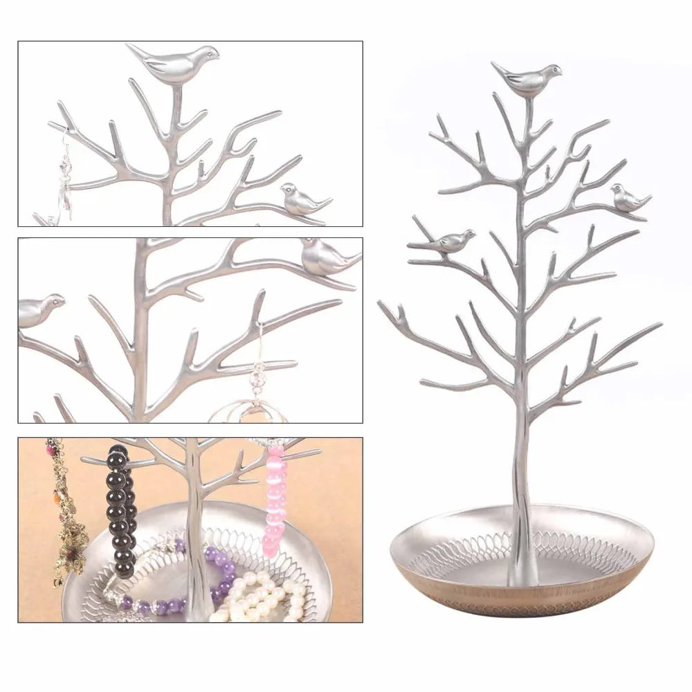 Bird Tree Earrings Ring Jewelry Stand Organizer Holder Display Rack