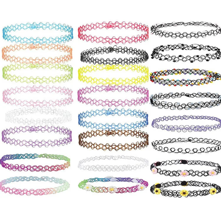 Colors Choker Necklace Set Henna Tattoo Stretch Elastic Jewelry Women Girl Gift