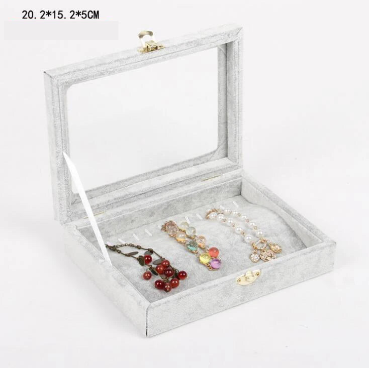 24 Grid Velvet Glass Jewelry Ring Display Box Earrings Storage