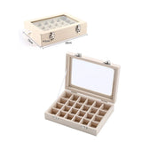 24 Grid Velvet Glass Jewelry Ring Display Organizer Box Earrings Storage Case