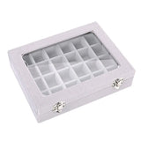 24 Grid Velvet Glass Jewelry Ring Display Organizer Box Earrings Storage Case