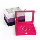 24 Grid Velvet Glass Jewelry Ring Display Box Earrings Storage