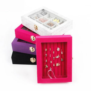 24 Grid Velvet Glass Jewelry Ring Display Box Earrings Storage