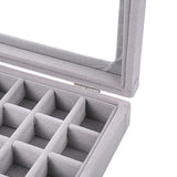 24 Grid Velvet Glass Jewelry Ring Display Organizer Box Earrings Storage Case
