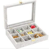 24 Grid Velvet Glass Jewelry Ring Display Box Earrings Storage