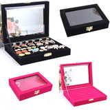 7 Slot Velvet Glass Ring Display Box Jewelry Holder Storage Organizer Case