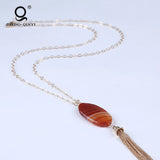 Druzy Quartz Stone Tassel Pendant Necklace