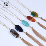 Druzy Quartz Stone Tassel Pendant Necklace