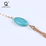 Druzy Quartz Stone Tassel Pendant Necklace