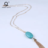 Druzy Quartz Stone Tassel Pendant Necklace