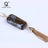 Druzy Quartz Stone Tassel Pendant Necklace