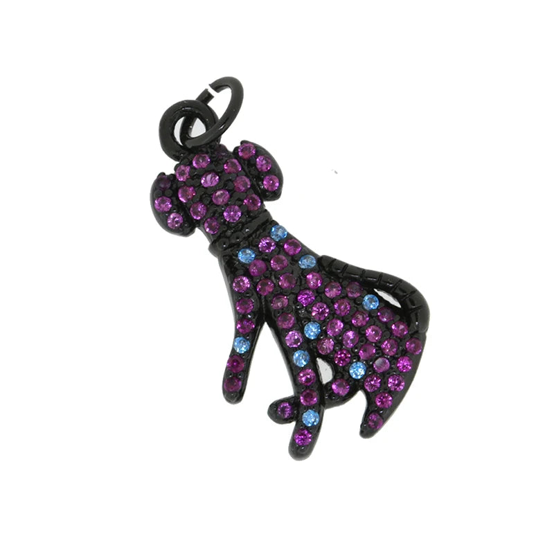 Colorful CZ Zirconia Dog Charm Tail Bead Pendant for DIY Jewelry