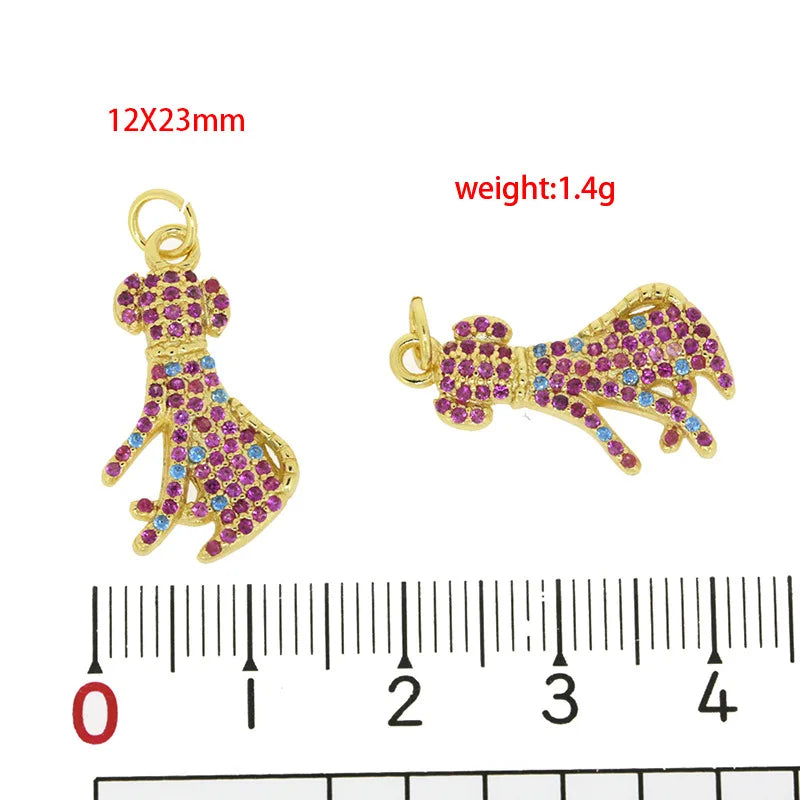 Colorful CZ Zirconia Dog Charm Tail Bead Pendant for DIY Jewelry
