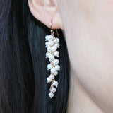 Gemstone Cluster Drop Earrings with Pearl & Lapis Lazuli