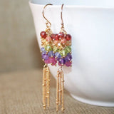 Gemstone Cluster Drop Earrings with Pearl & Lapis Lazuli