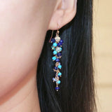 Gemstone Cluster Drop Earrings with Pearl & Lapis Lazuli