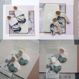 Earthy Colors Vintage Floral Pattern Polymer Clay Earrings Set