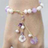 Purple Zircon Crystal Bracelet with Flower Pearl Decoration