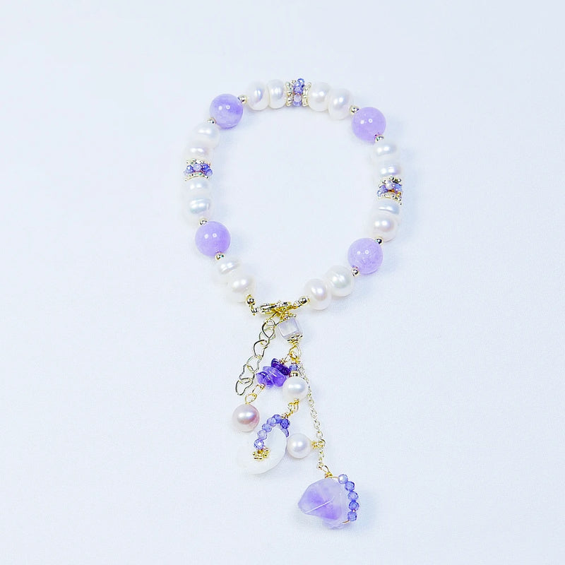 Purple Zircon Crystal Bracelet with Flower Pearl Decoration