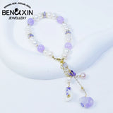 Purple Zircon Crystal Bracelet with Flower Pearl Decoration