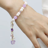 Purple Zircon Crystal Bracelet with Flower Pearl Decoration