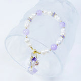 Purple Zircon Crystal Bracelet with Flower Pearl Decoration