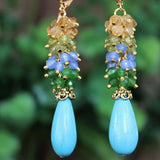 Gemstone Cluster Earring Blue Turquoise Citrine Peridot Aqua Emerald Jade