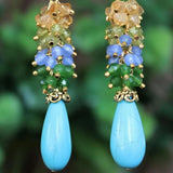 Gemstone Cluster Earring Blue Turquoise Citrine Peridot Aqua Emerald Jade