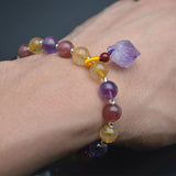 Amethyst Strawberry Quartz Rutilated Quartz Stone Charm Bracelet