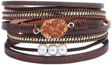 Multi-Layer Bracelet Leather Wrap Wrist Chain Magnetic Clasp Brown
