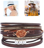 Multi-Layer Bracelet Leather Wrap Wrist Chain Magnetic Clasp Brown