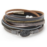 Multi-Layer Bracelet Leather Wrap Wrist Chain Magnetic Clasp Brown