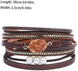 Multi-Layer Bracelet Leather Wrap Wrist Chain Magnetic Clasp Brown